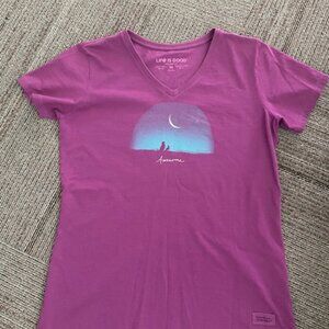 Women's Life Is Good - Purple/Pink - Dog/Cat Moon - Medium Crusher T-Shirt